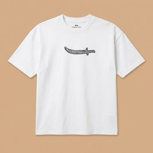 Ornate Arabic Calligraphy Sword T-Shirt | Three Dot